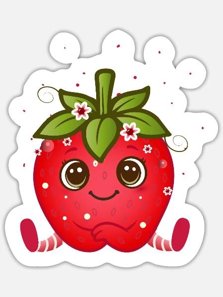 Süße Erdbeerfigur mit Kulleraugen - Sticker Größe S (10 x 10 cm) - Mattweiß