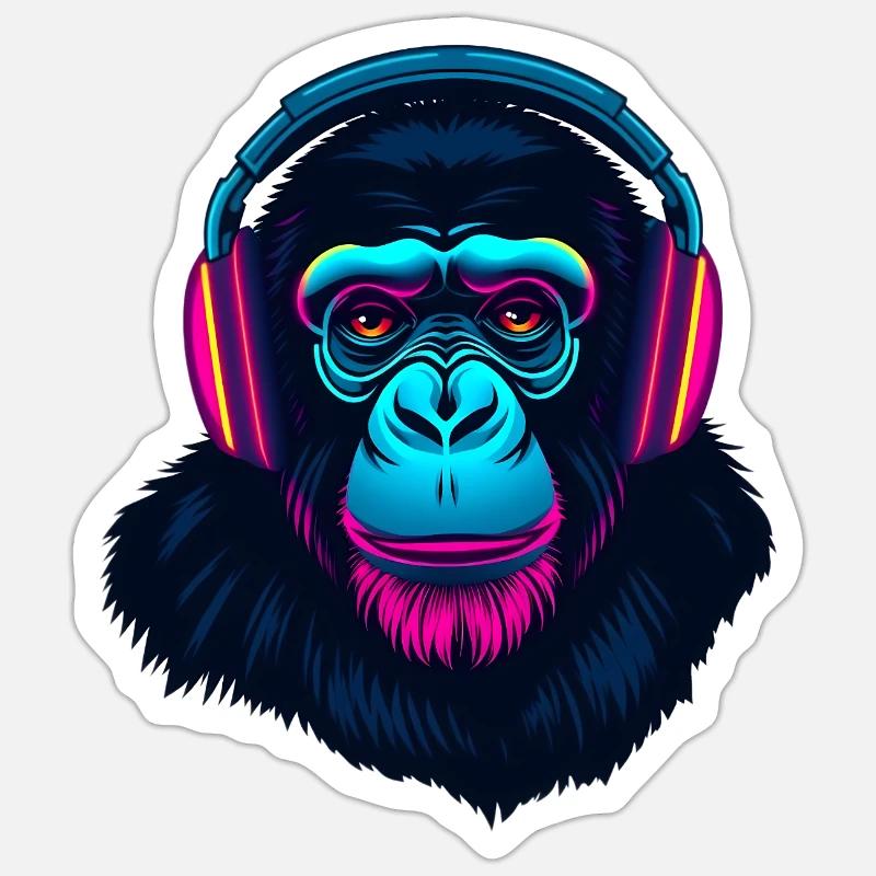 Affe als DJ - Sticker Größe S (10 x 10 cm) - Mattweiß