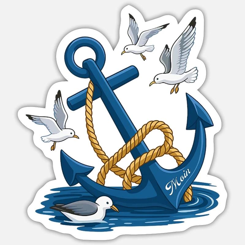 Mouettes et ancres - Sticker taille S (10 x 10 cm) - blanc mat