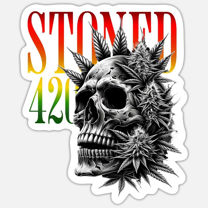 Stoned 420 Skull – Weed & Skull - Sticker taille S (10 x 10 cm) - blanc mat