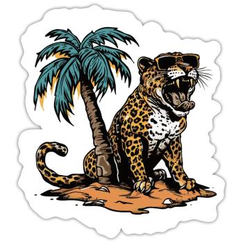 Leopard Insel Palme - Sticker Größe S (10 x 10 cm) - Mattweiß - Vorne