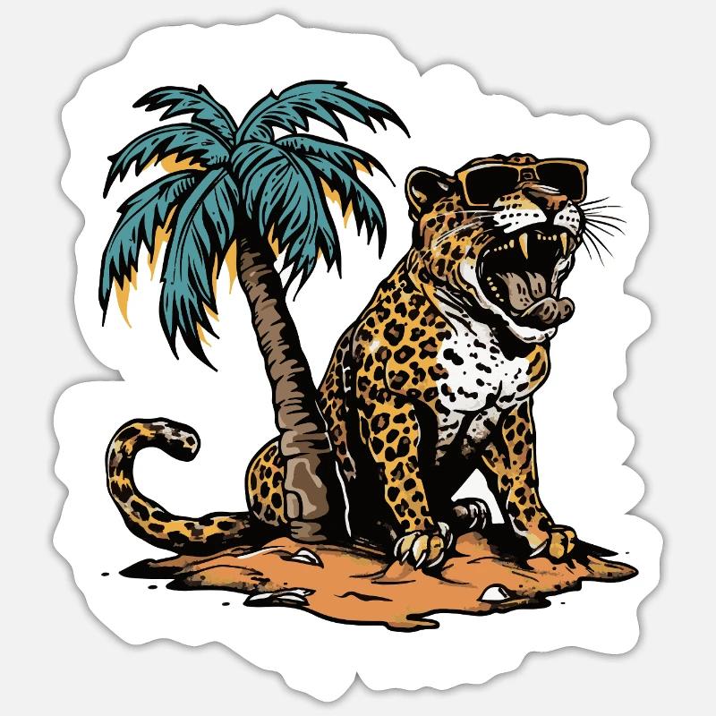 Leopard Insel Palme Sticker Größe S (10 x 10 cm)