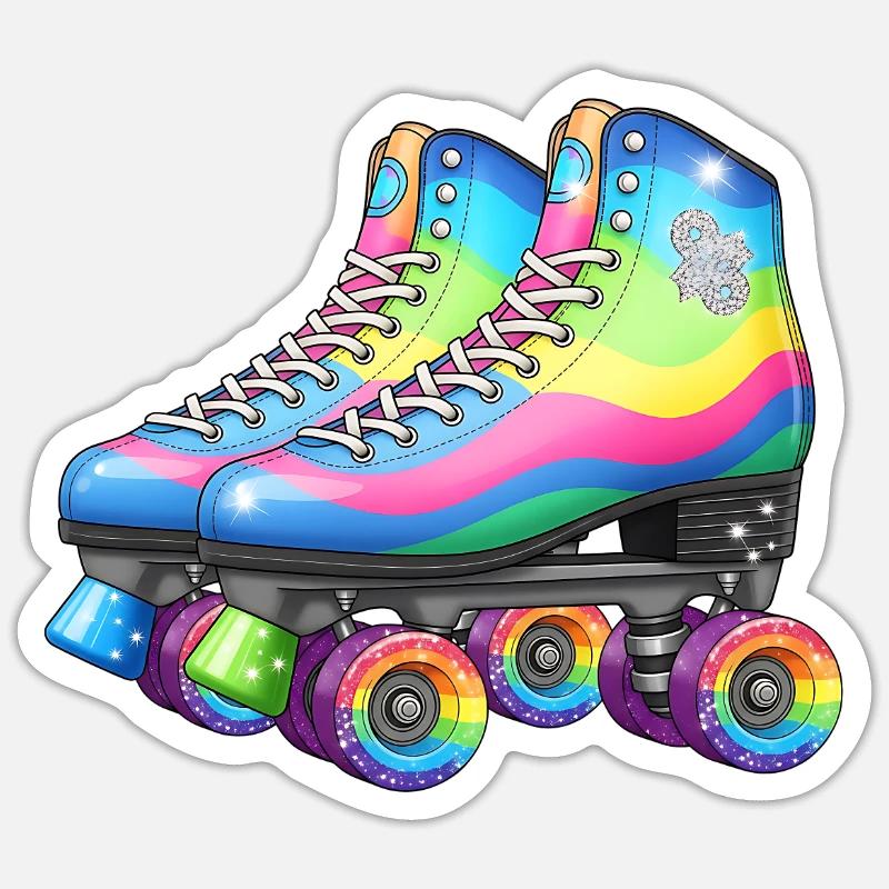 Rainbow Roller Skates Retro Disco Style - Sticker Größe S (10 x 10 cm) - Mattweiß
