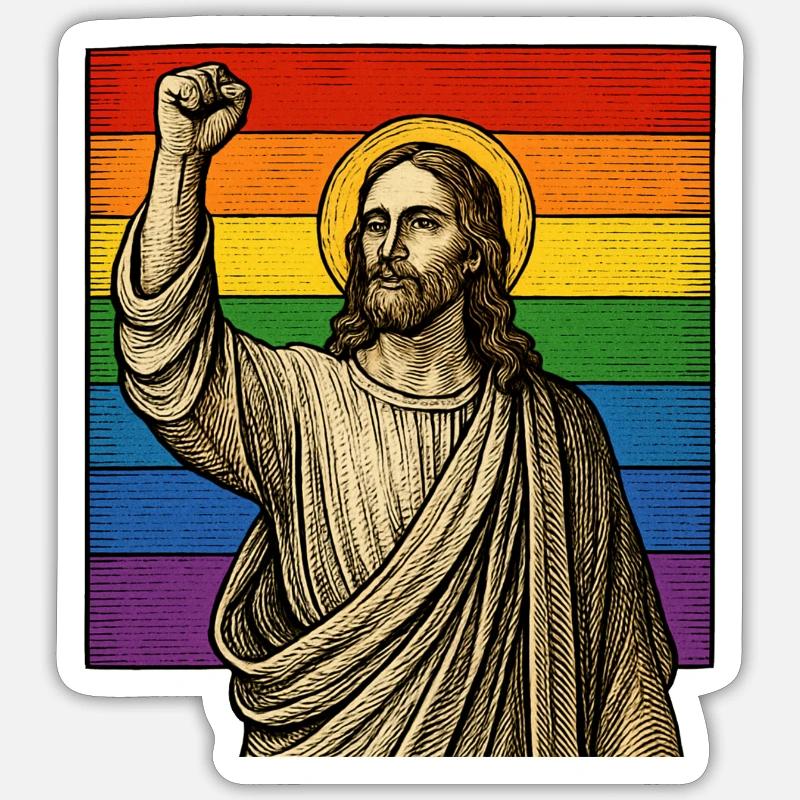 Jesus Pride Power – Regenbogen & Faust Sticker Größe S (10 x 10 cm)