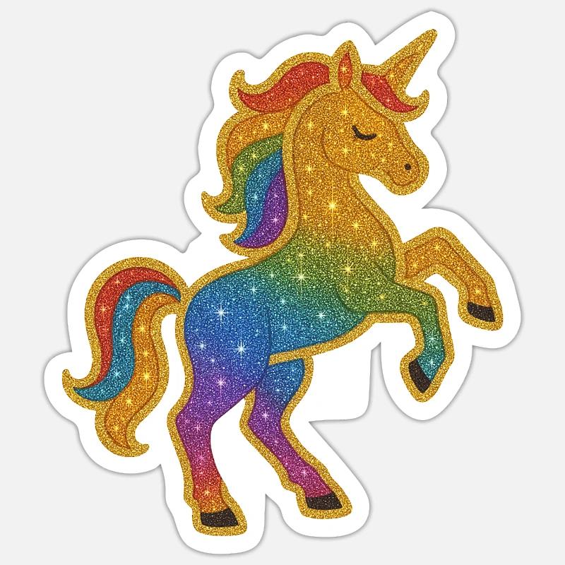 Glitterndes Regenbogen-Einhorn - Sticker Größe S (10 x 10 cm) - Mattweiß