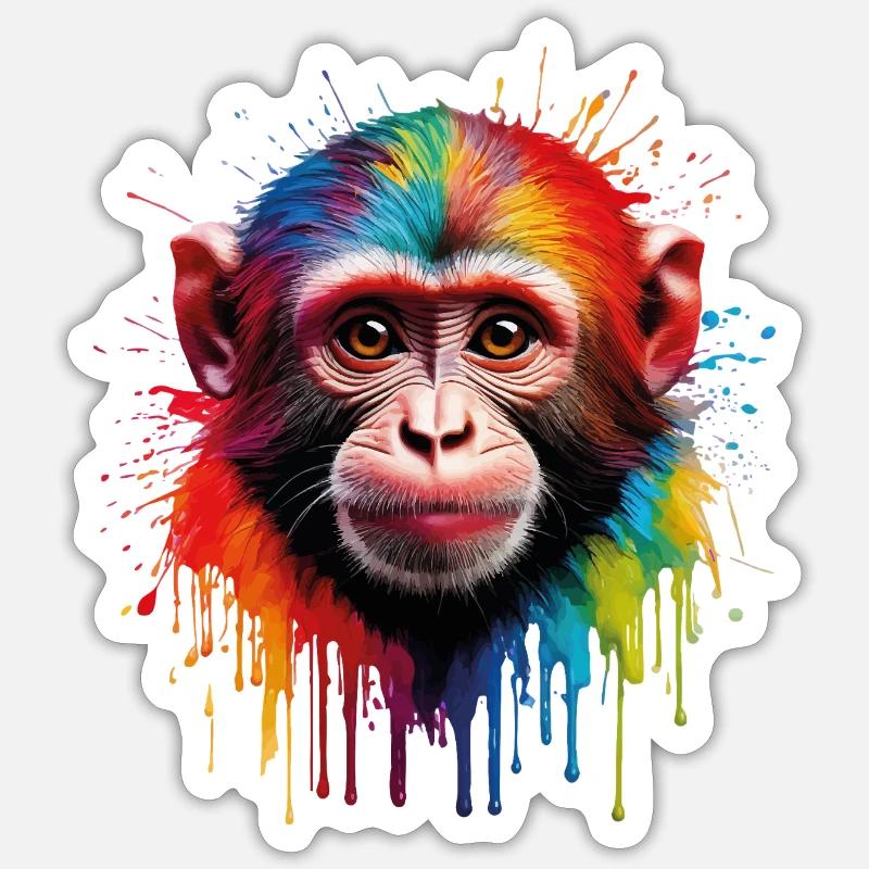 Singe coloré avec explosion de couleurs Sticker taille S (10 x 10 cm)