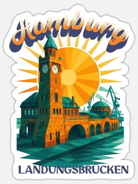 Hamburg Michel Shirt – St. Michaelis Kirche Retro - Sticker Größe S (10 x 10 cm) - Mattweiß