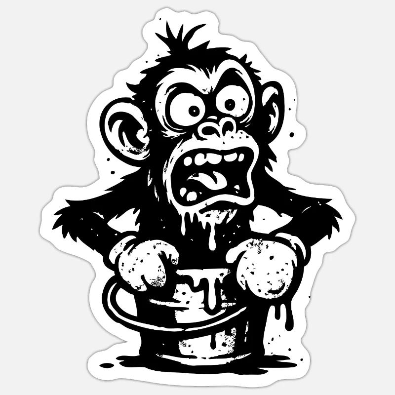 Affe im Eimer | Schockierter Affe mit Tropf-Design Sticker Größe S (10 x 10 cm)