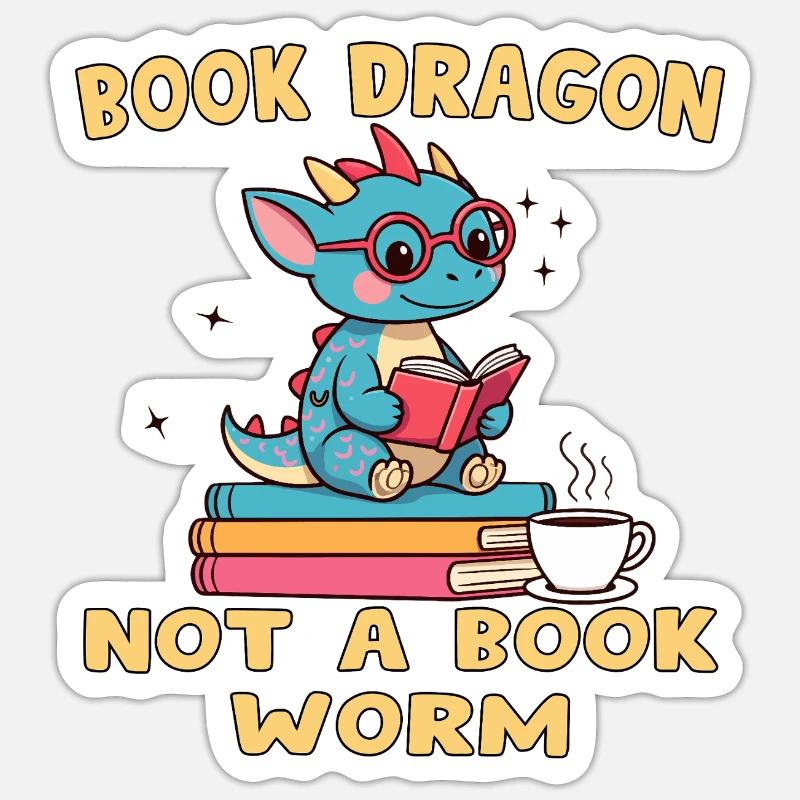 Drache Bibliophile Eule - Sticker Größe S (10 x 10 cm) - Mattweiß
