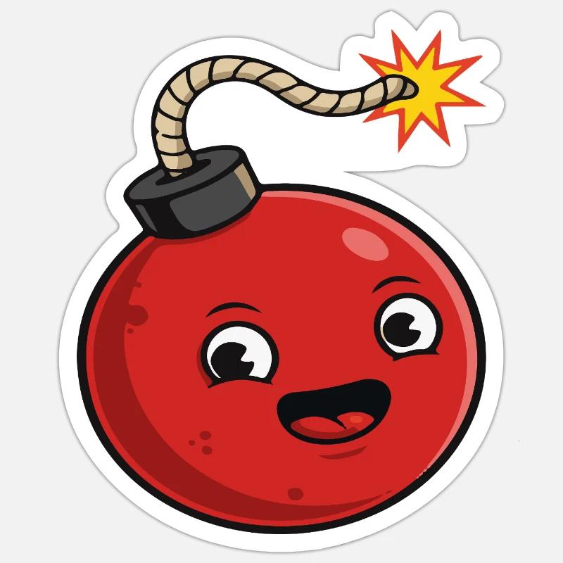 Cartoon Bomb with Cheerful Expression - Sticker size S (10 x 10 cm) - white matte
