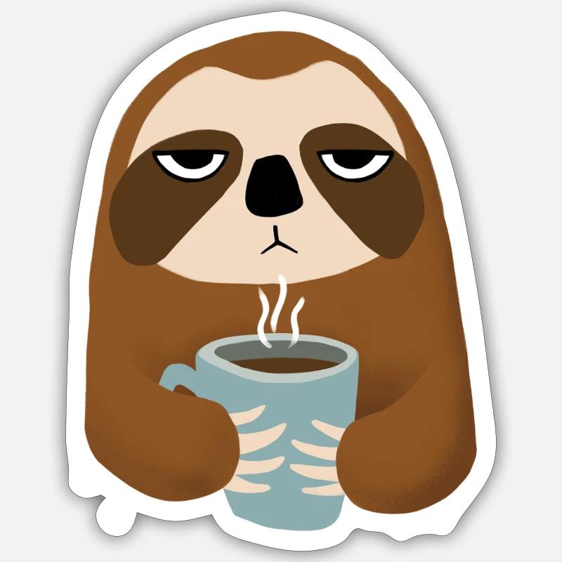 Faultier mit Kaffeebecher Sticker Größe S (10 x 10 cm)