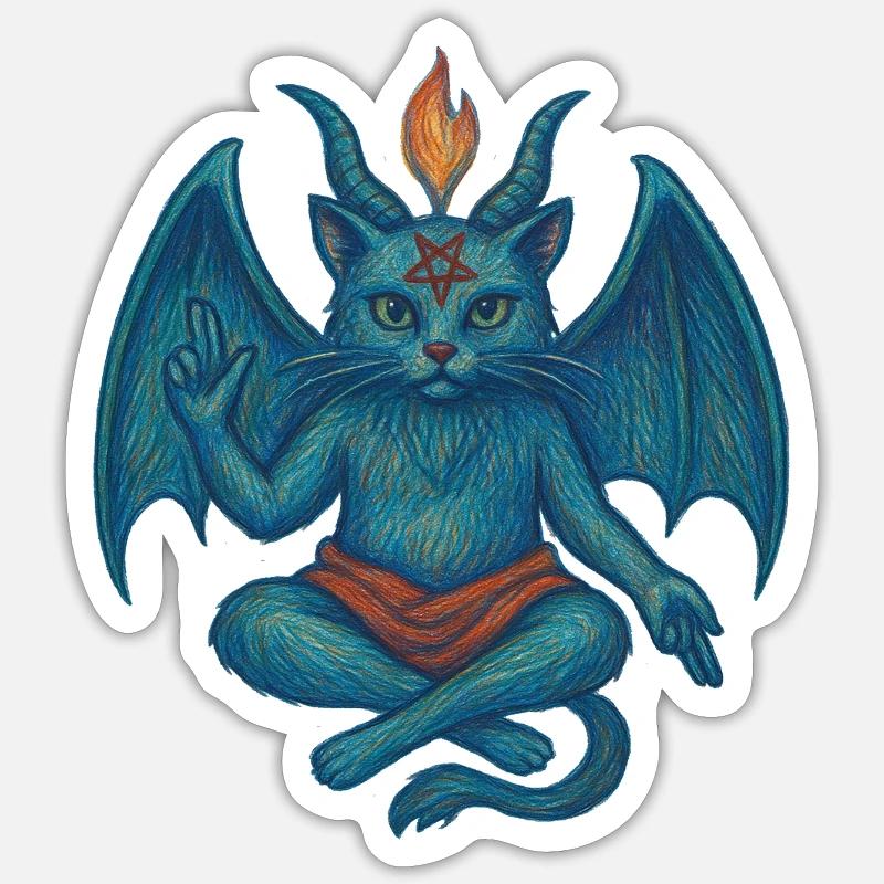 Chat Baphomet - Sticker taille S (10 x 10 cm) - blanc mat