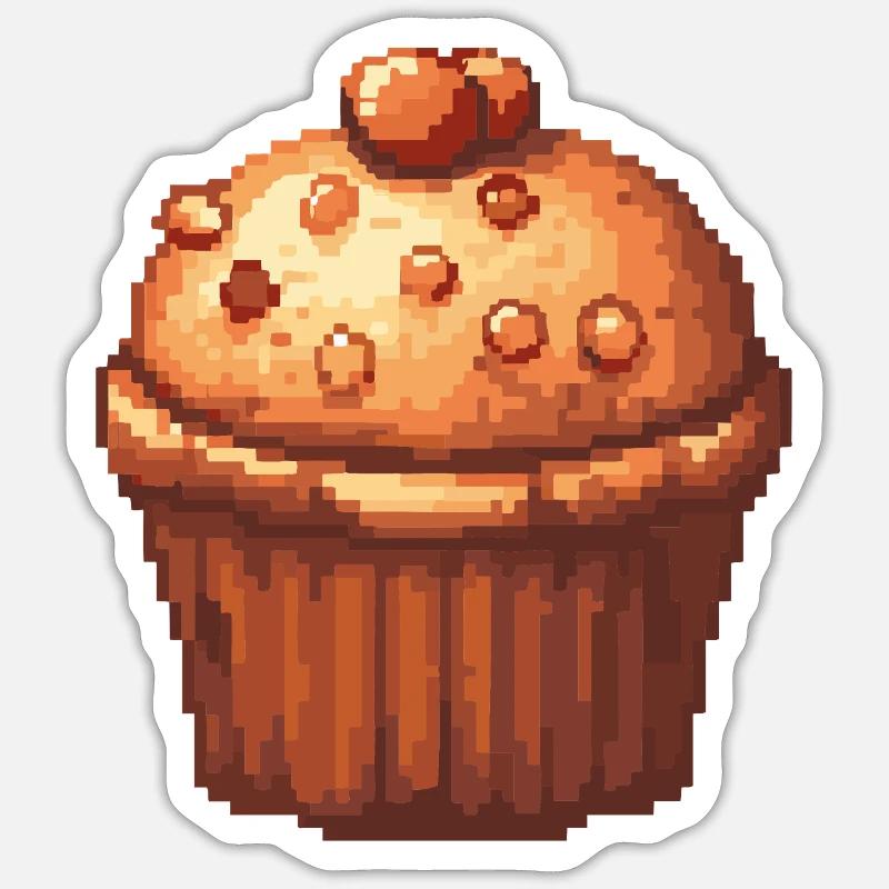 Pixel Muffin Cupcake Rétro - Sticker taille S (10 x 10 cm) - blanc mat