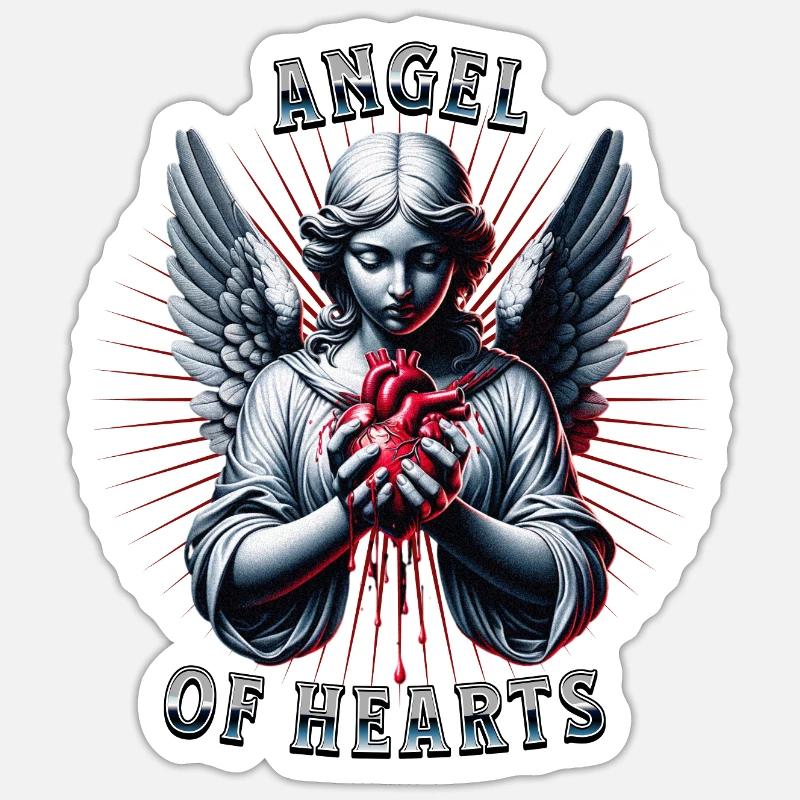 Engel mit blutendem Herz - Sticker Größe S (10 x 10 cm) - Mattweiß