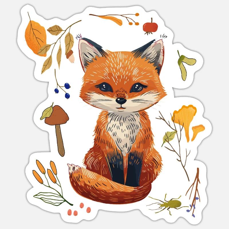 Fox in the forest - Sticker size S (10 x 10 cm) - white matte