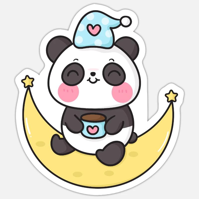 Panda Céleste sur la Lune - Sticker taille S (10 x 10 cm) - blanc mat