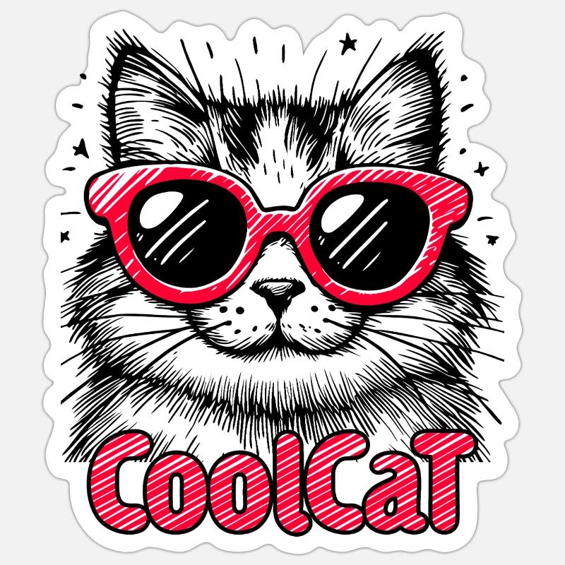 Coole Katze 1 - Sticker Größe S (10 x 10 cm) - Mattweiß