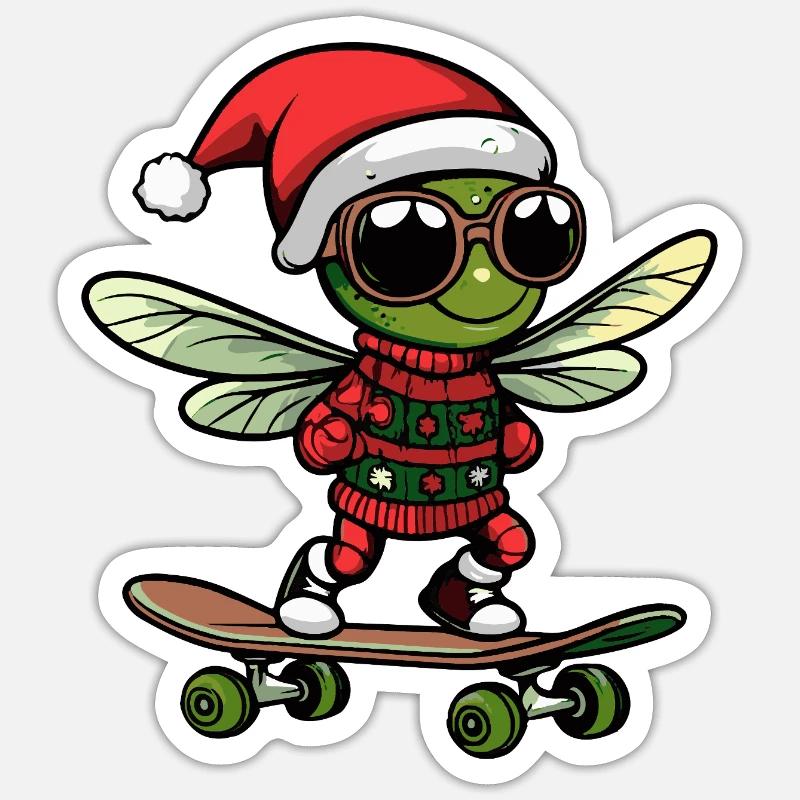 Libellule Noël drôle - Sticker taille S (10 x 10 cm) - blanc mat