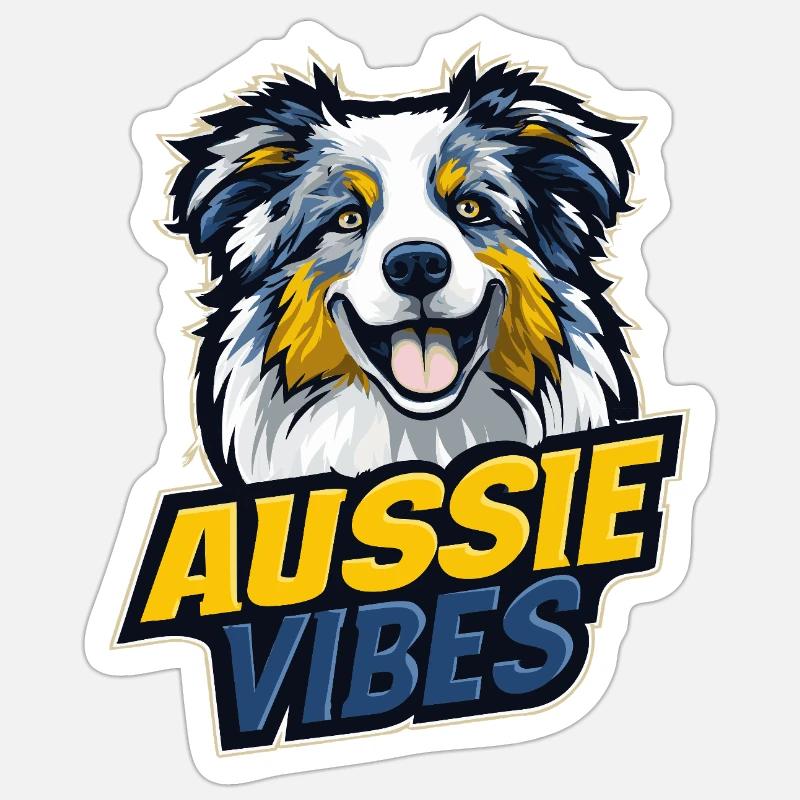Australian Shepherd – AUSSIE VIBES - Sticker Größe S (10 x 10 cm) - Mattweiß