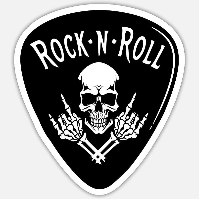 Rock N Roll Skull on Black - Sticker size S (10 x 10 cm) - white matte