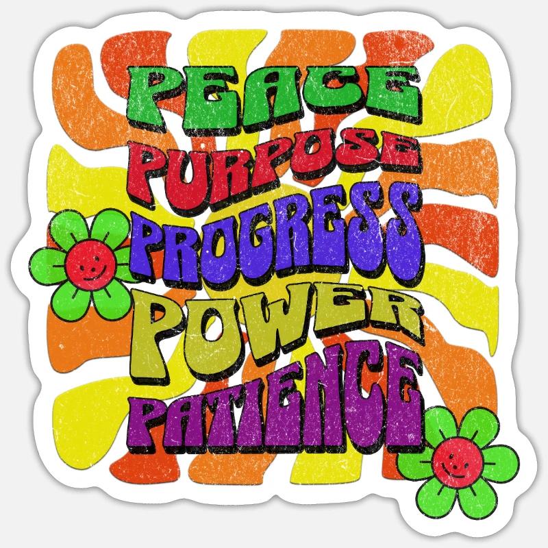 Paix Objectif Progrès Puissance Patience Rétro Design Sticker taille S (10 x 10 cm)