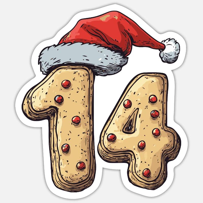 14 Numéro Biscuit Noël - Sticker taille S (10 x 10 cm) - blanc mat