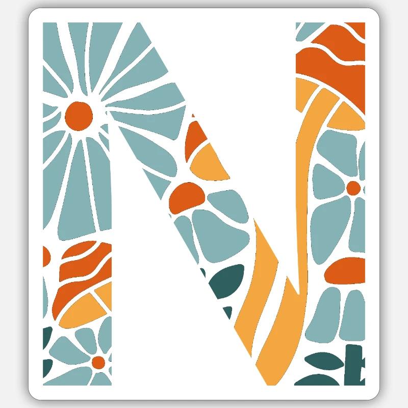 Groovy Letter n Flowers Geschenkidee - Sticker Größe S (10 x 10 cm) - Mattweiß