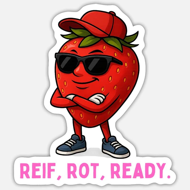 Reif Rot Ready Erdbeere-Maskottchen - Sticker Größe S (10 x 10 cm) - Mattweiß