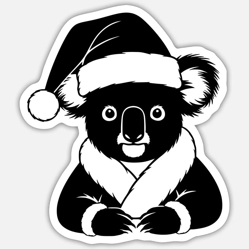 Weihnachts-Koala Comic – Schwarz Weiß - Sticker Größe S (10 x 10 cm) - Mattweiß