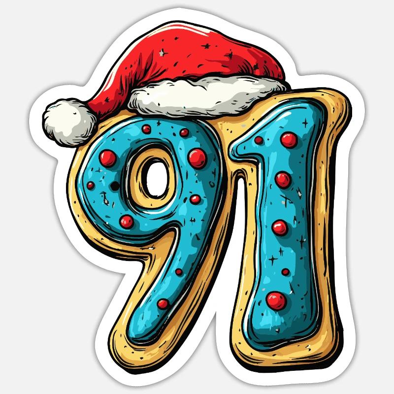 91 Numéro Cookie Noël - Sticker taille S (10 x 10 cm) - blanc mat