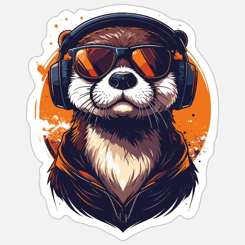 Locker drauf: Otter mit Kopfhörern - Sticker Größe S (10 x 10 cm) - Mattweiß