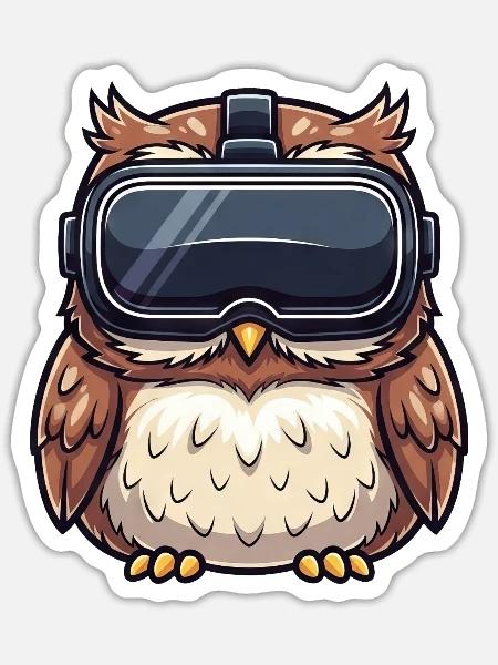 Süße Eule Waldkauz Gamer Zocker Cartoon Virtual Re - Sticker Größe S (10 x 10 cm) - Mattweiß