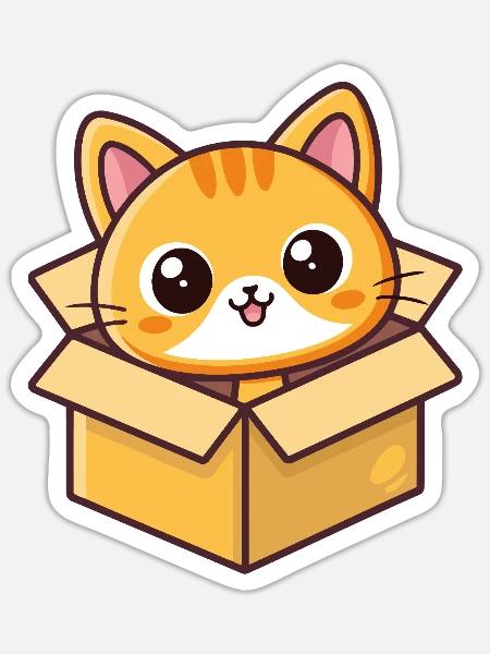 Süßes Kätzchen in der Zeichentrickbox - Sticker Größe S (10 x 10 cm) - Mattweiß