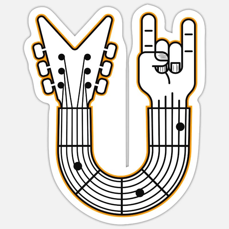 Guitar U Shape Rock Hand - Sticker size S (10 x 10 cm) - white matte