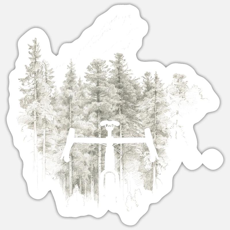 Silhouette vélo devant forêt vintage Sticker taille S (10 x 10 cm)