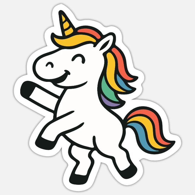 Fröhliches Springen, Einhorn mit bunten Mähnenkunst Sticker Größe S (10 x 10 cm)