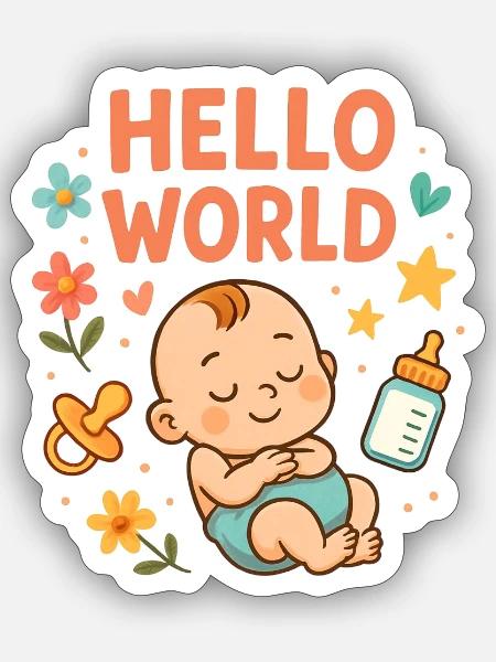 Hello World Baby-Kinderzimmer-Illustration - Sticker Größe S (10 x 10 cm) - Mattweiß