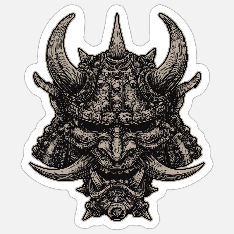 Demonic Samurai Helmet Oni Mask - Sticker size S (10 x 10 cm) - white matte