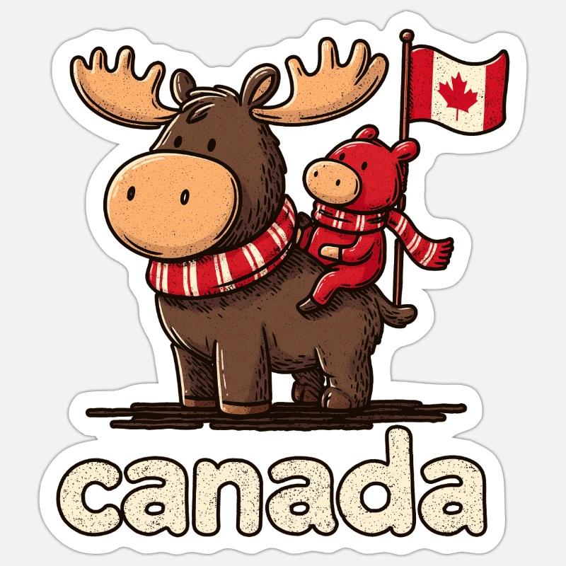 Canada-Moose mit kleinem Begleiter - Sticker Größe S (10 x 10 cm) - Mattweiß