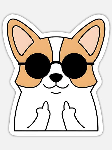 Frecher Corgi mit Sonnenbrille - Sticker Größe S (10 x 10 cm) - Mattweiß