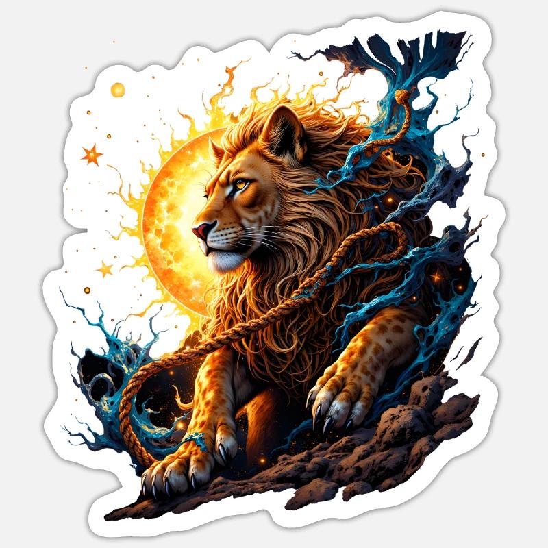 Tigre Élémentaire : Feu et Lune - Sticker taille S (10 x 10 cm) - blanc mat
