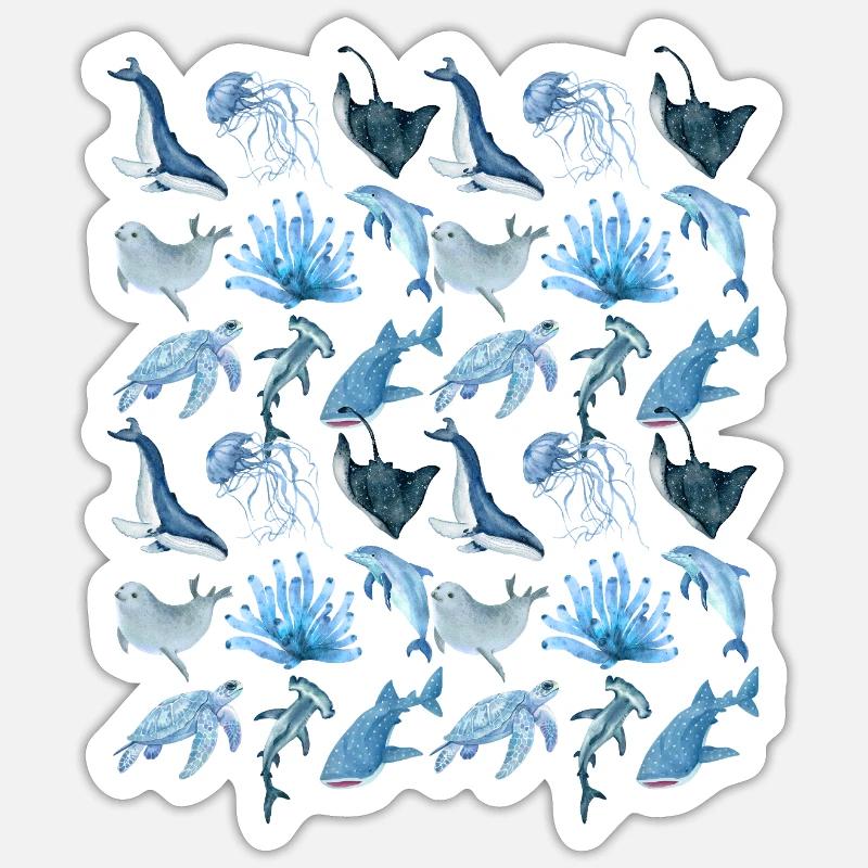 Ocean animals (big) - Sticker Größe S (10 x 10 cm) - Mattweiß