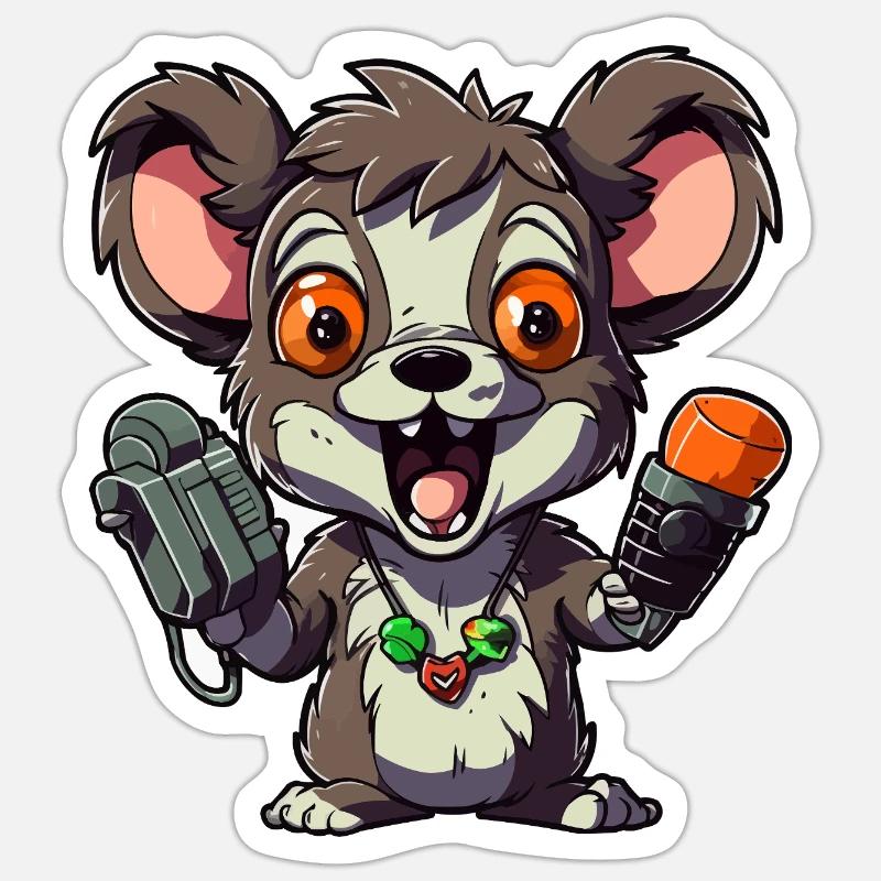 Chibi Ratten-Mikrofon-Combo - Sticker Größe S (10 x 10 cm) - Mattweiß