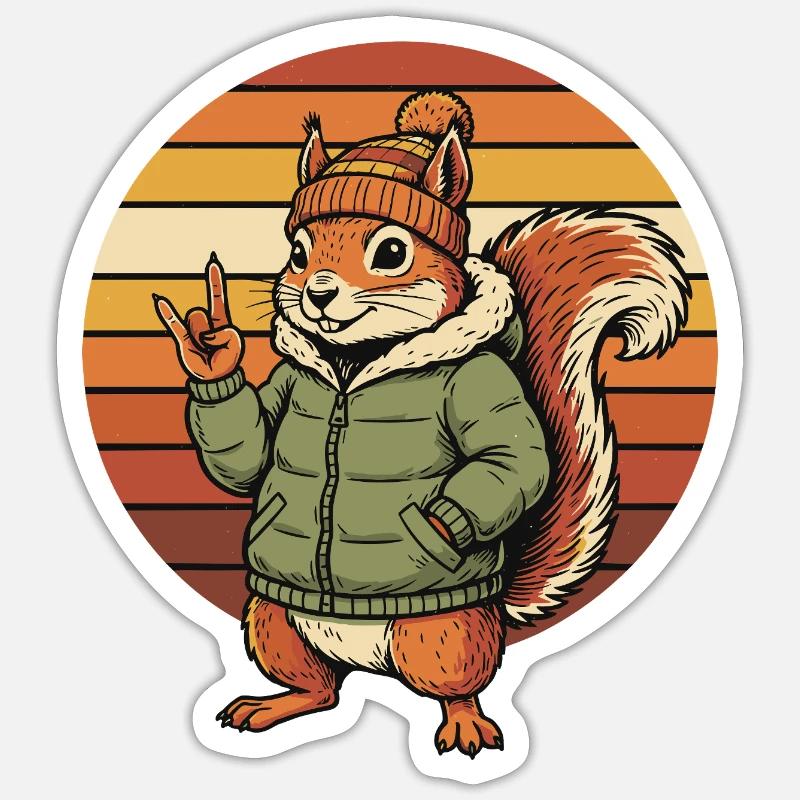 Cool Squirrel - Winter Retro Design - Sticker size S (10 x 10 cm) - white matte