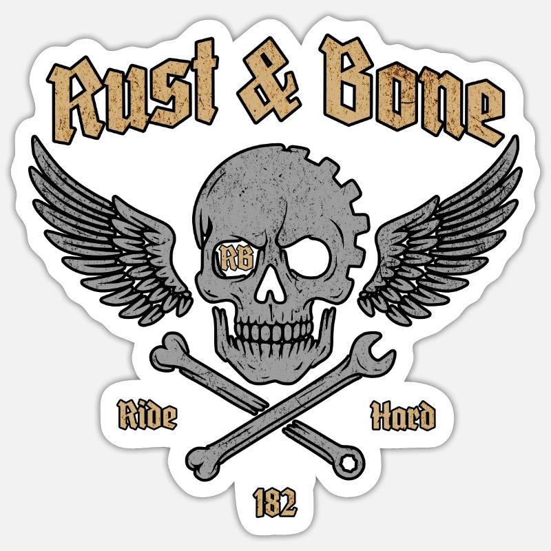 Rust Bone Motorcycle Skull Wing Design Sticker size S (10 x 10 cm)