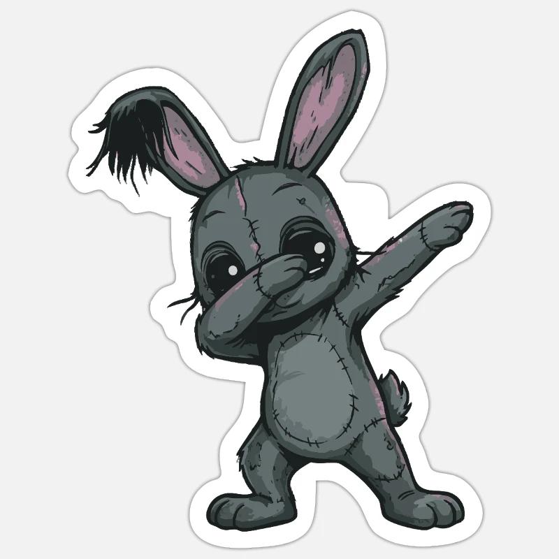 Gribouillis de lapins en patchwork - Sticker taille S (10 x 10 cm) - blanc mat