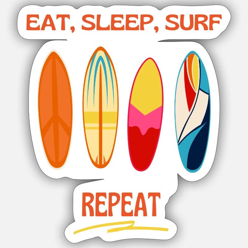 Manger Dormir, Surfer Répéter – Planches de surf colorées Sticker taille S (10 x 10 cm)