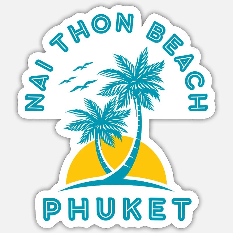 Nai Thon Beach Phuket Palm Sunset - Sticker size S (10 x 10 cm) - white matte