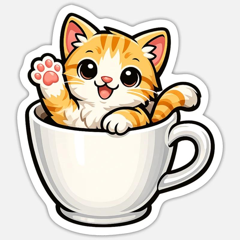 Kitten in a cup - Sticker size S (10 x 10 cm) - white matte