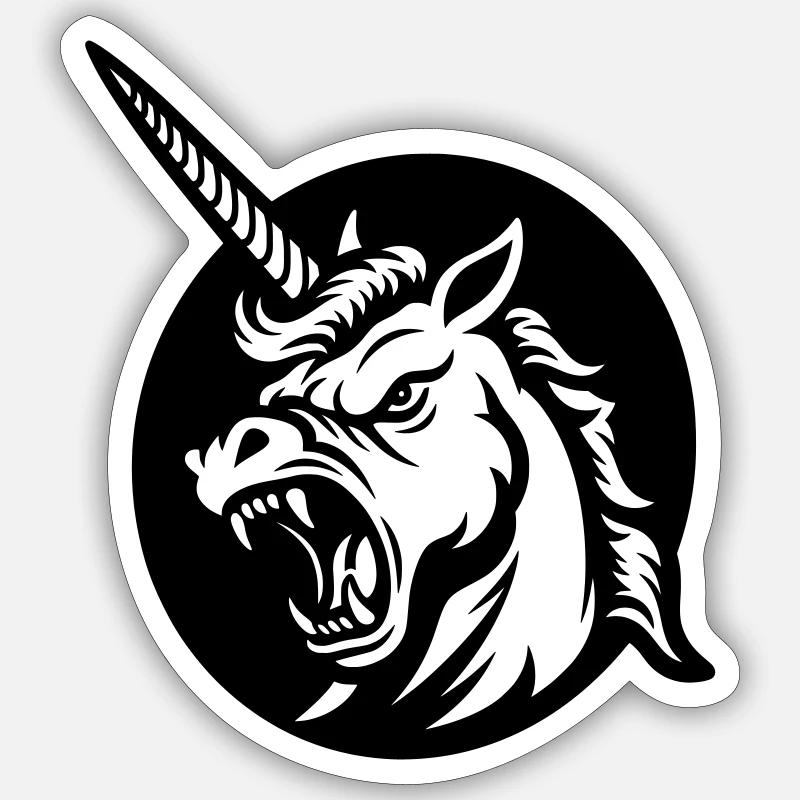 Brüllendes Einhorn – Aggressiver Einhornkopf Sticker Größe S (10 x 10 cm)